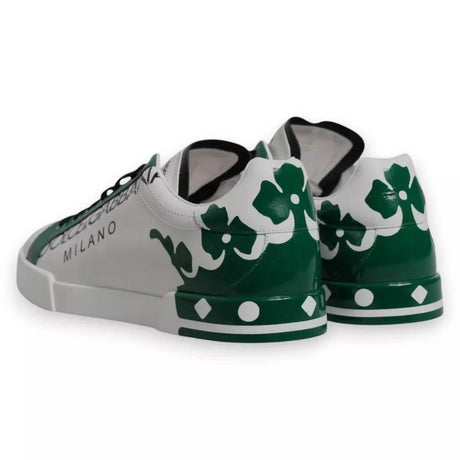 Dolce & Gabbana White Green Leather Crown Milano Sneakers Shoes - Hilstor