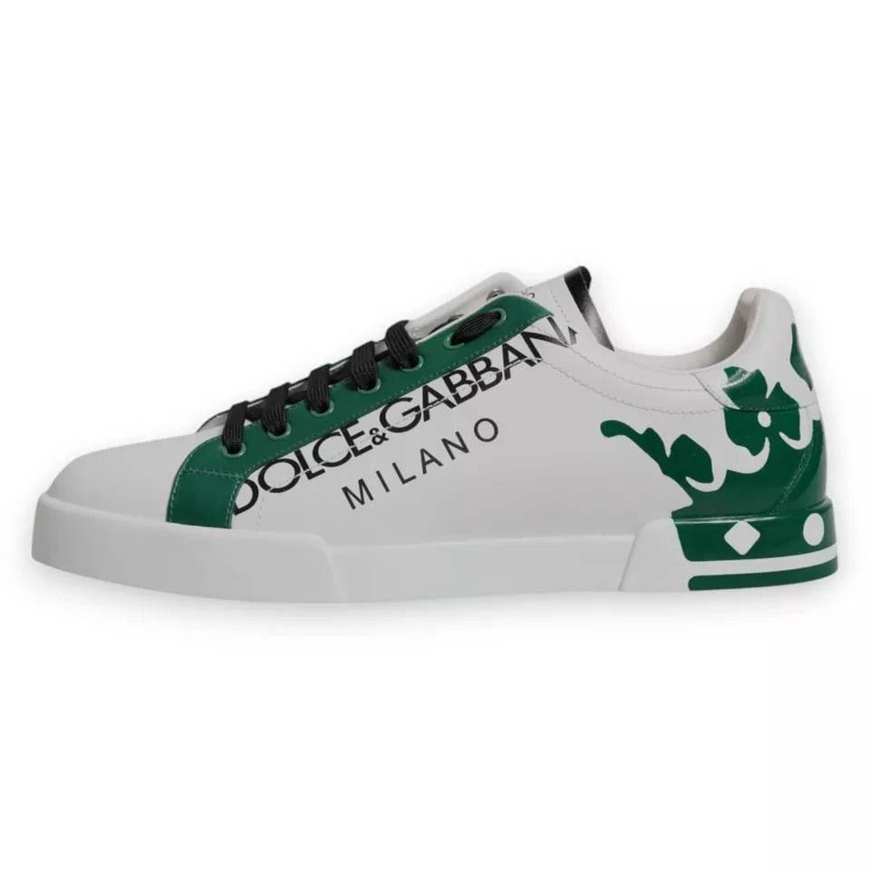 Dolce & Gabbana White Green Leather Crown Milano Sneakers Shoes - Hilstor