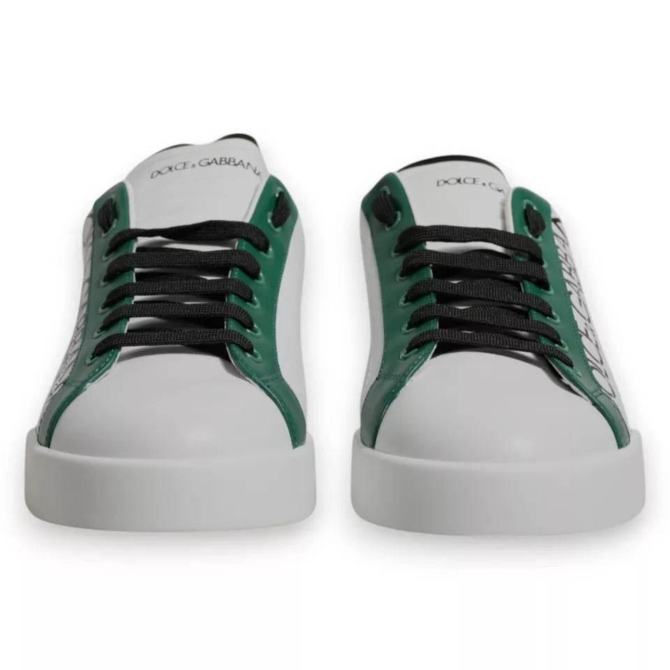 Dolce & Gabbana White Green Leather Crown Milano Sneakers Shoes - Hilstor