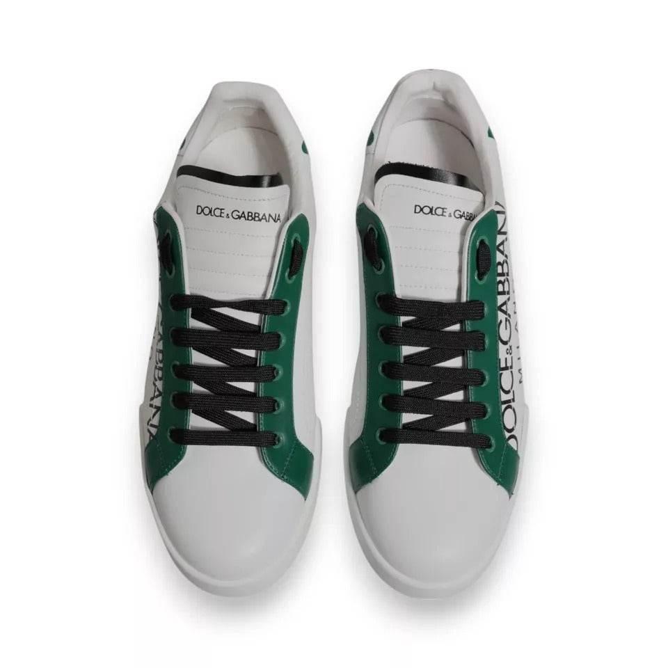 Dolce & Gabbana White Green Leather Crown Milano Sneakers Shoes - Hilstor