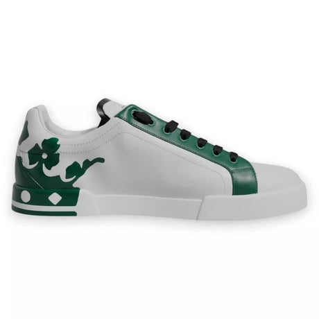 Dolce & Gabbana White Green Leather Crown Milano Sneakers Shoes - Hilstor