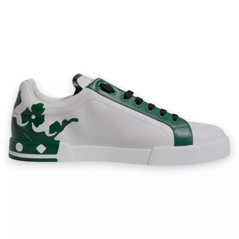 Dolce & Gabbana White Green Leather Crown Milano Sneakers Shoes - Hilstor