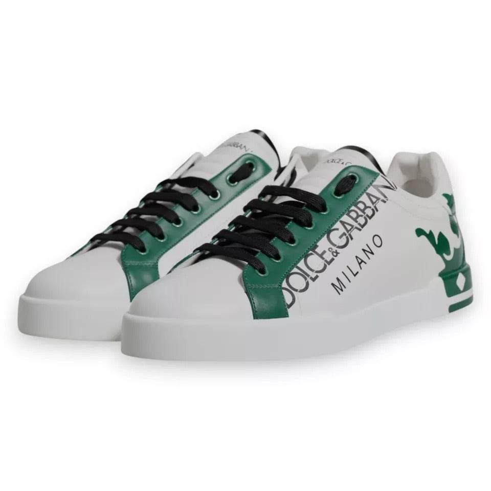 Dolce & Gabbana White Green Leather Crown Milano Sneakers Shoes - Hilstor