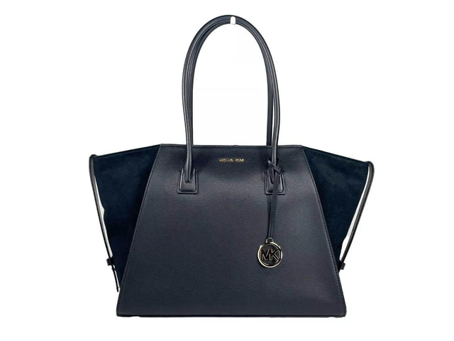 Michael Kors Avril XL Suede Leather Top Zip Satchel Bag Black - Hilstor