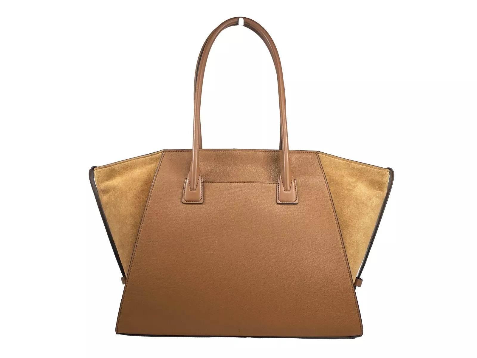 Michael Kors Avril XL Suede Leather Top Zip Satchel Bag Luggage Brown - Hilstor