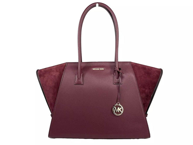 Michael Kors Avril XL Suede Leather Top Zip Satchel Bag Oxblood Red - Hilstor