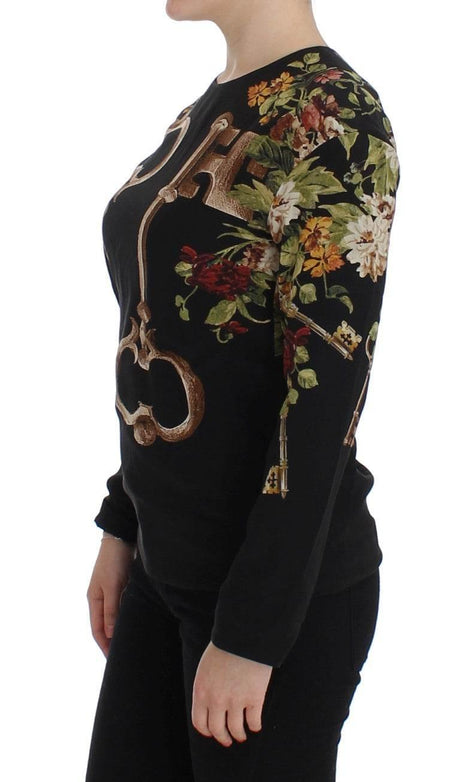Dolce & Gabbana Black Key Floral Print Silk Blouse Top - Hilstor