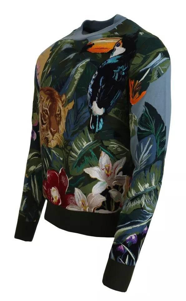 Dolce & Gabbana Jungle Wool Silk Pullover Logo Sweater - Hilstor