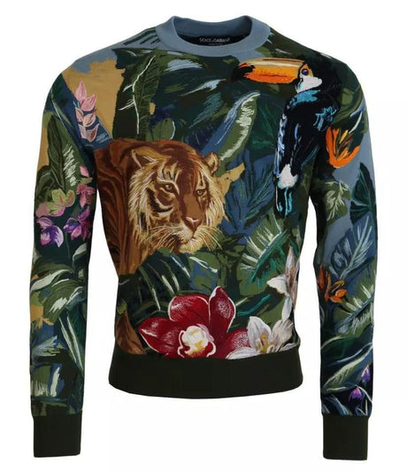 Dolce & Gabbana Jungle Wool Silk Pullover Logo Sweater - Hilstor