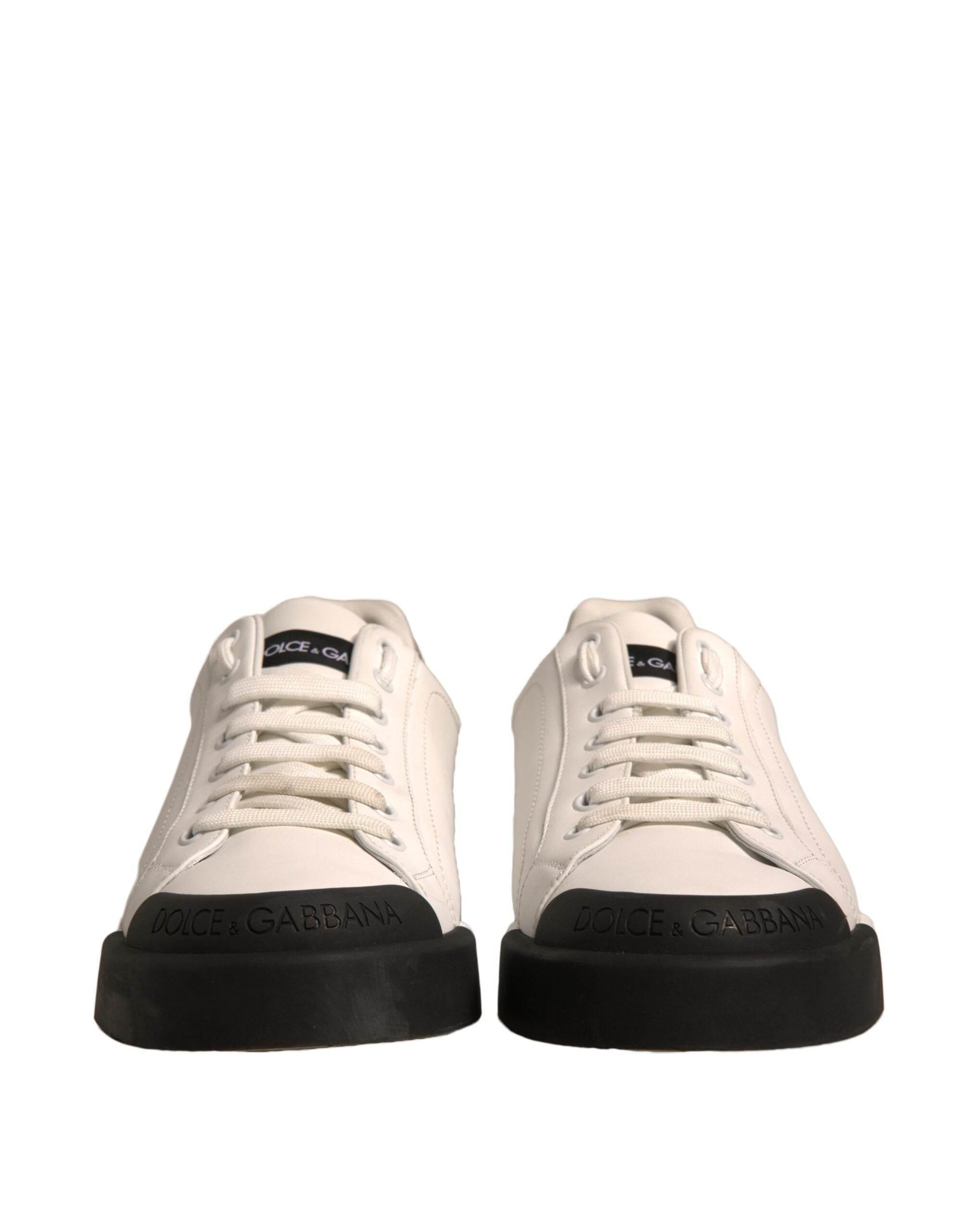 Dolce & Gabbana White Leather Logo Portofino Sneakers Shoes - Hilstor