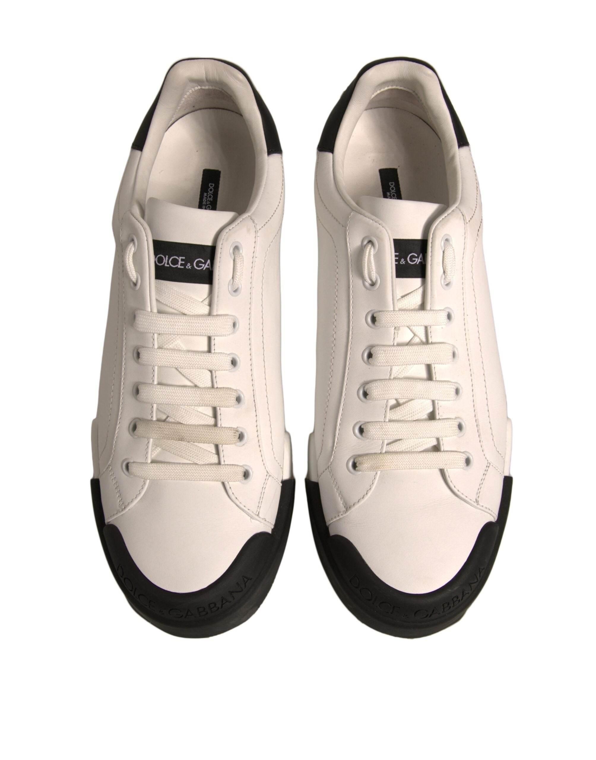 Dolce & Gabbana White Leather Logo Portofino Sneakers Shoes - Hilstor