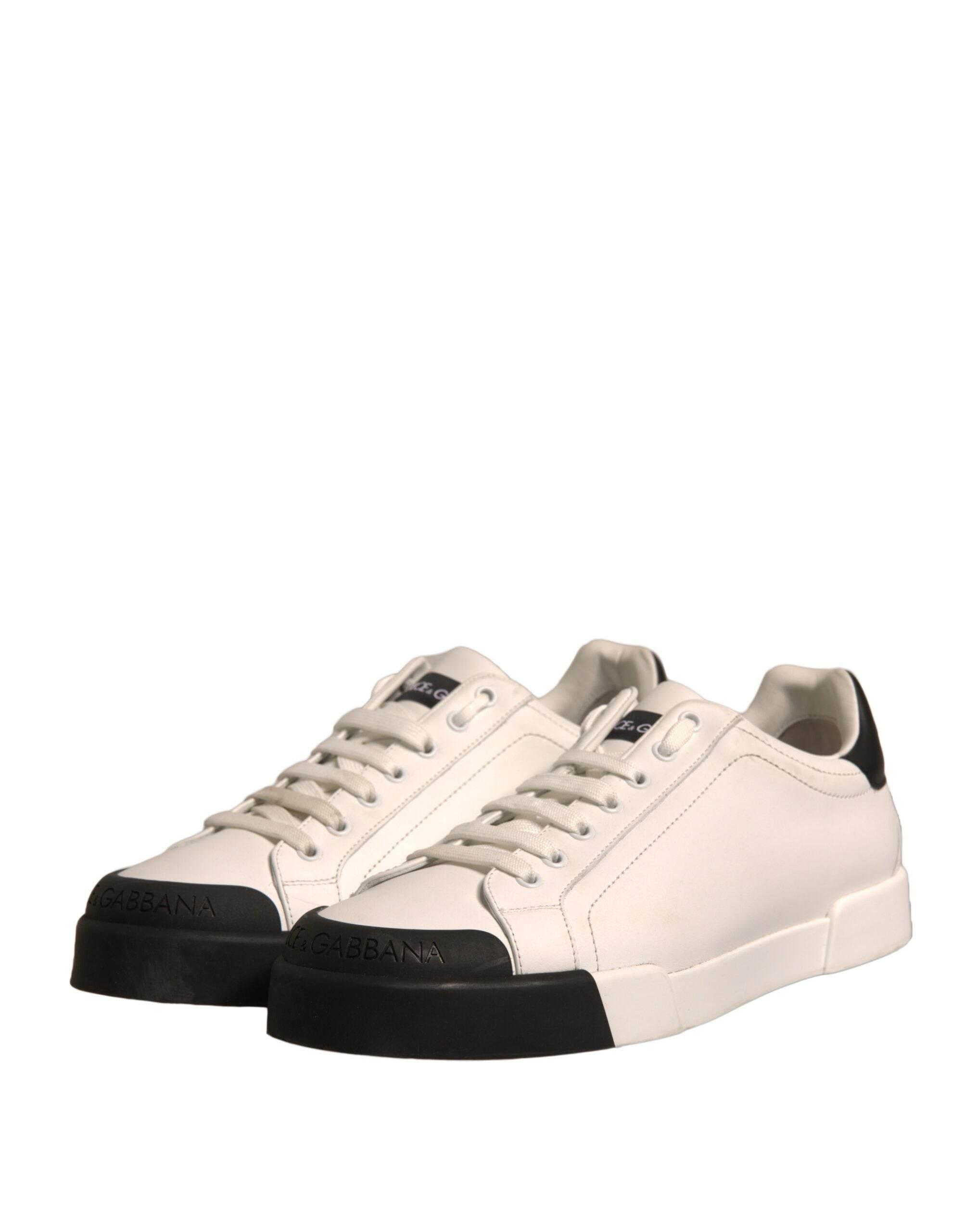 Dolce & Gabbana White Leather Logo Portofino Sneakers Shoes - Hilstor
