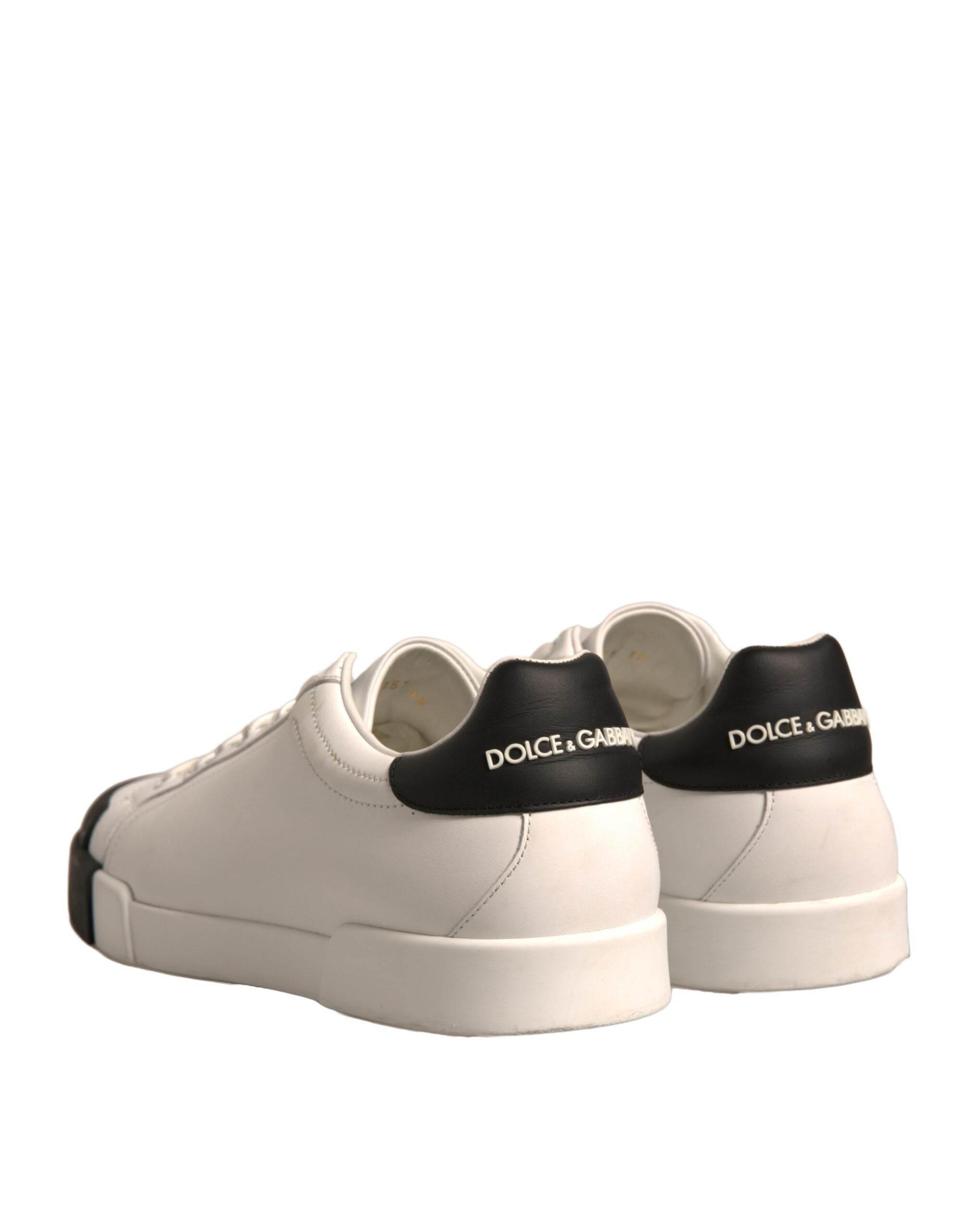 Dolce & Gabbana White Leather Logo Portofino Sneakers Shoes - Hilstor