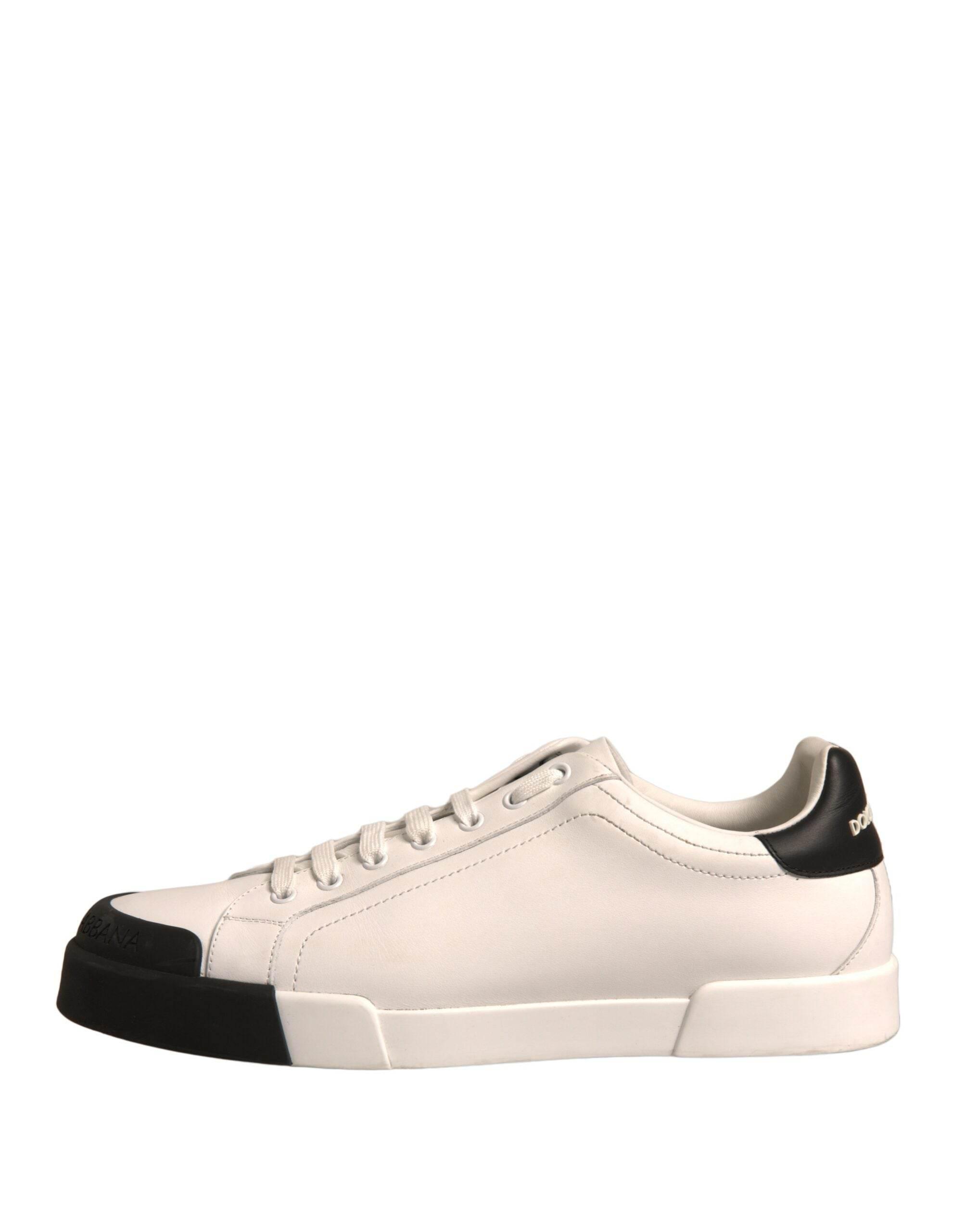 Dolce & Gabbana White Leather Logo Portofino Sneakers Shoes - Hilstor
