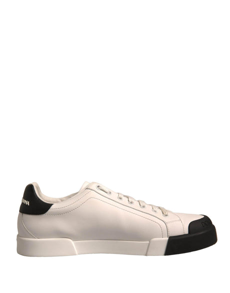 Dolce & Gabbana White Leather Logo Portofino Sneakers Shoes - Hilstor