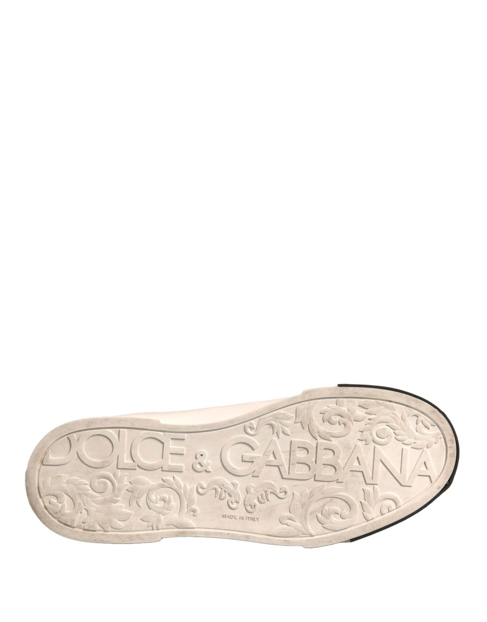 Dolce & Gabbana White Leather Logo Portofino Sneakers Shoes - Hilstor