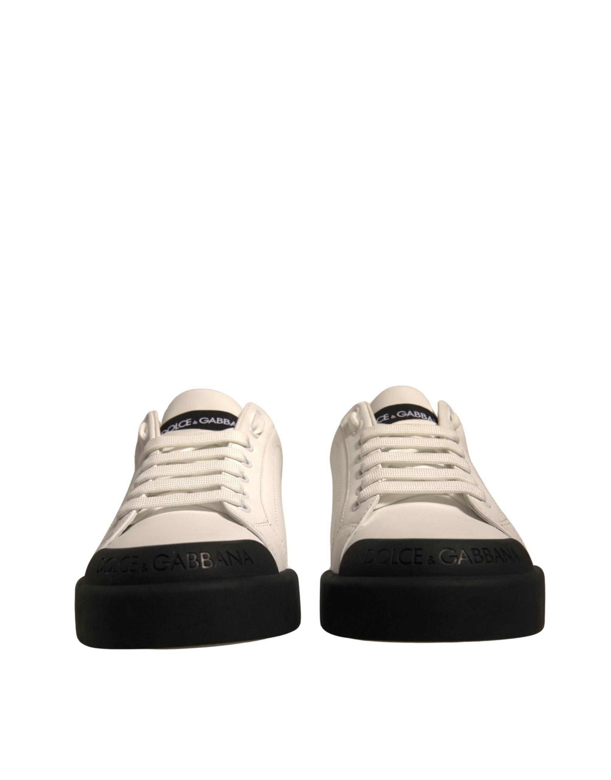 Dolce & Gabbana White Leather Logo Portofino Sneakers Shoes - Hilstor