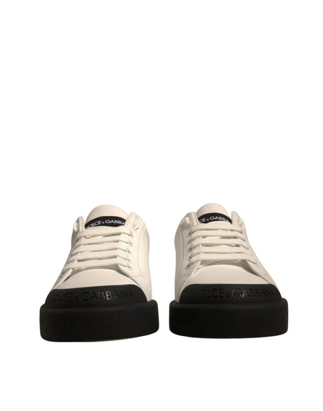 Dolce & Gabbana White Leather Logo Portofino Sneakers Shoes - Hilstor