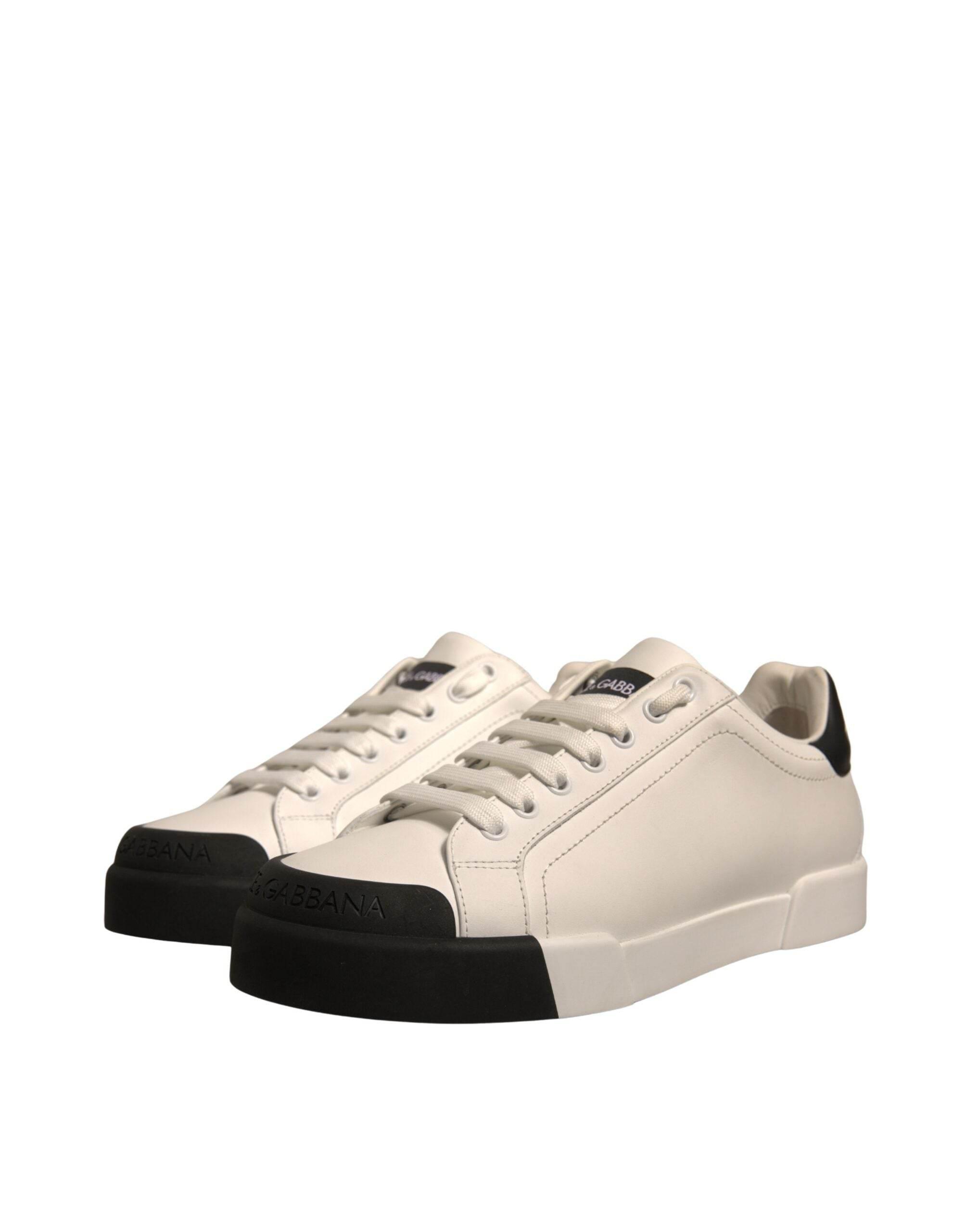 Dolce & Gabbana White Leather Logo Portofino Sneakers Shoes - Hilstor