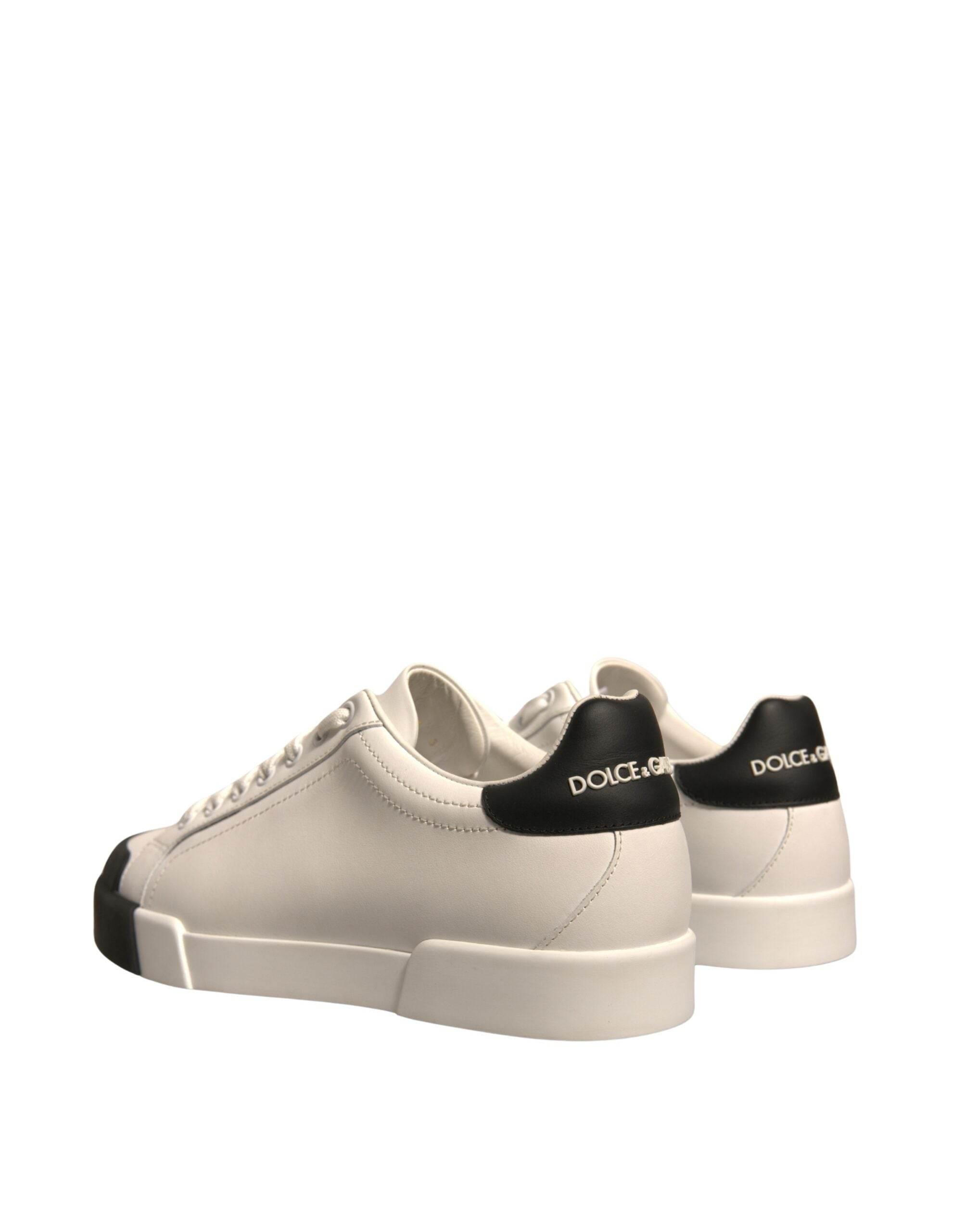 Dolce & Gabbana White Leather Logo Portofino Sneakers Shoes - Hilstor