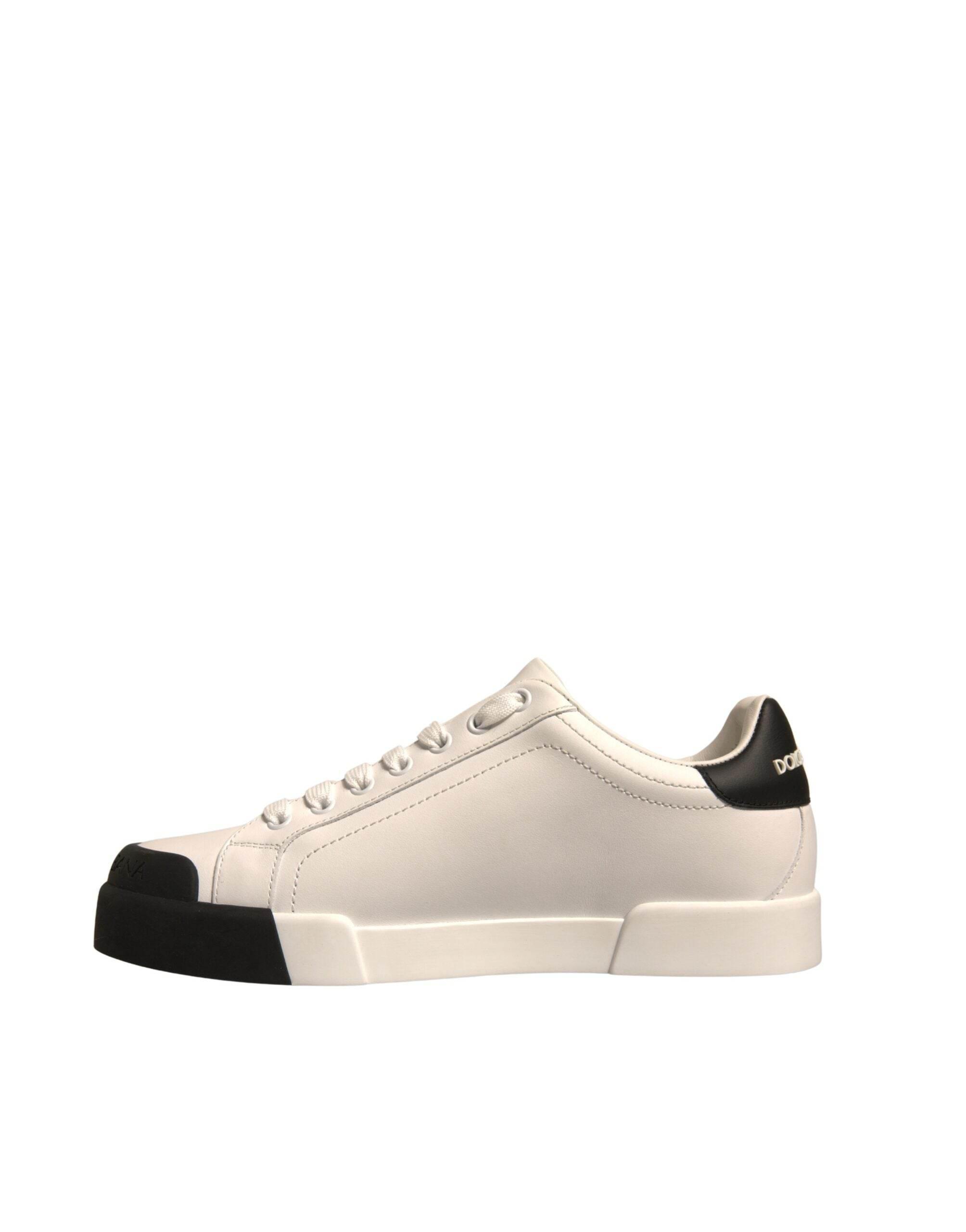 Dolce & Gabbana White Leather Logo Portofino Sneakers Shoes - Hilstor