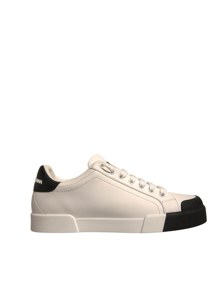 Dolce & Gabbana White Leather Logo Portofino Sneakers Shoes - Hilstor