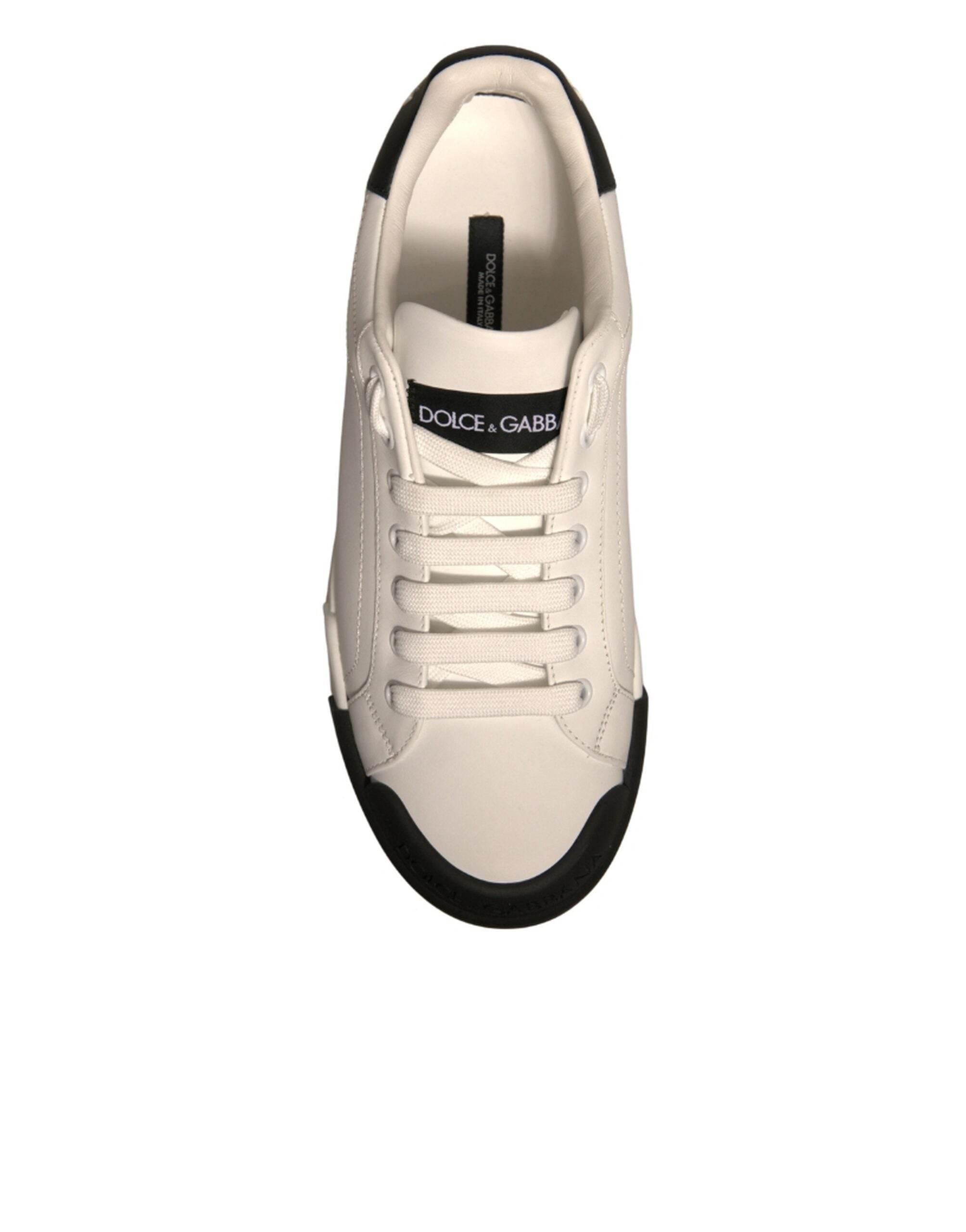 Dolce & Gabbana White Leather Logo Portofino Sneakers Shoes - Hilstor