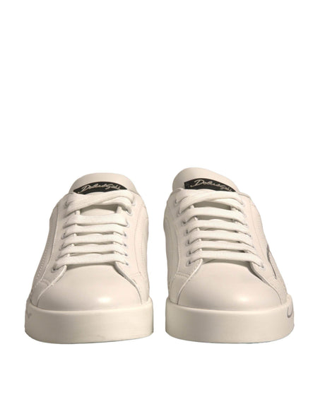 Dolce & Gabbana White Black Logo Portofino Sneakers Shoes - Hilstor