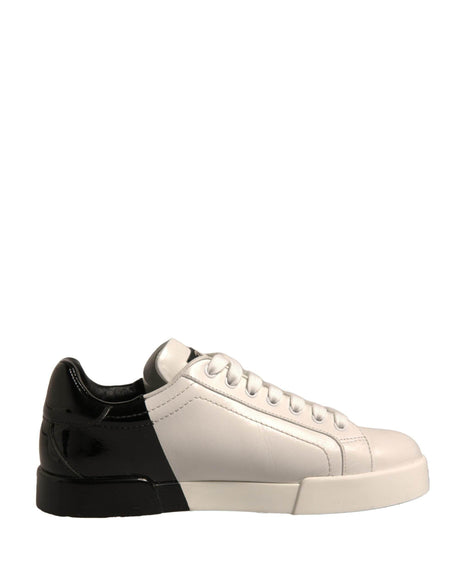 Dolce & Gabbana White Black Logo Portofino Sneakers Shoes - Hilstor
