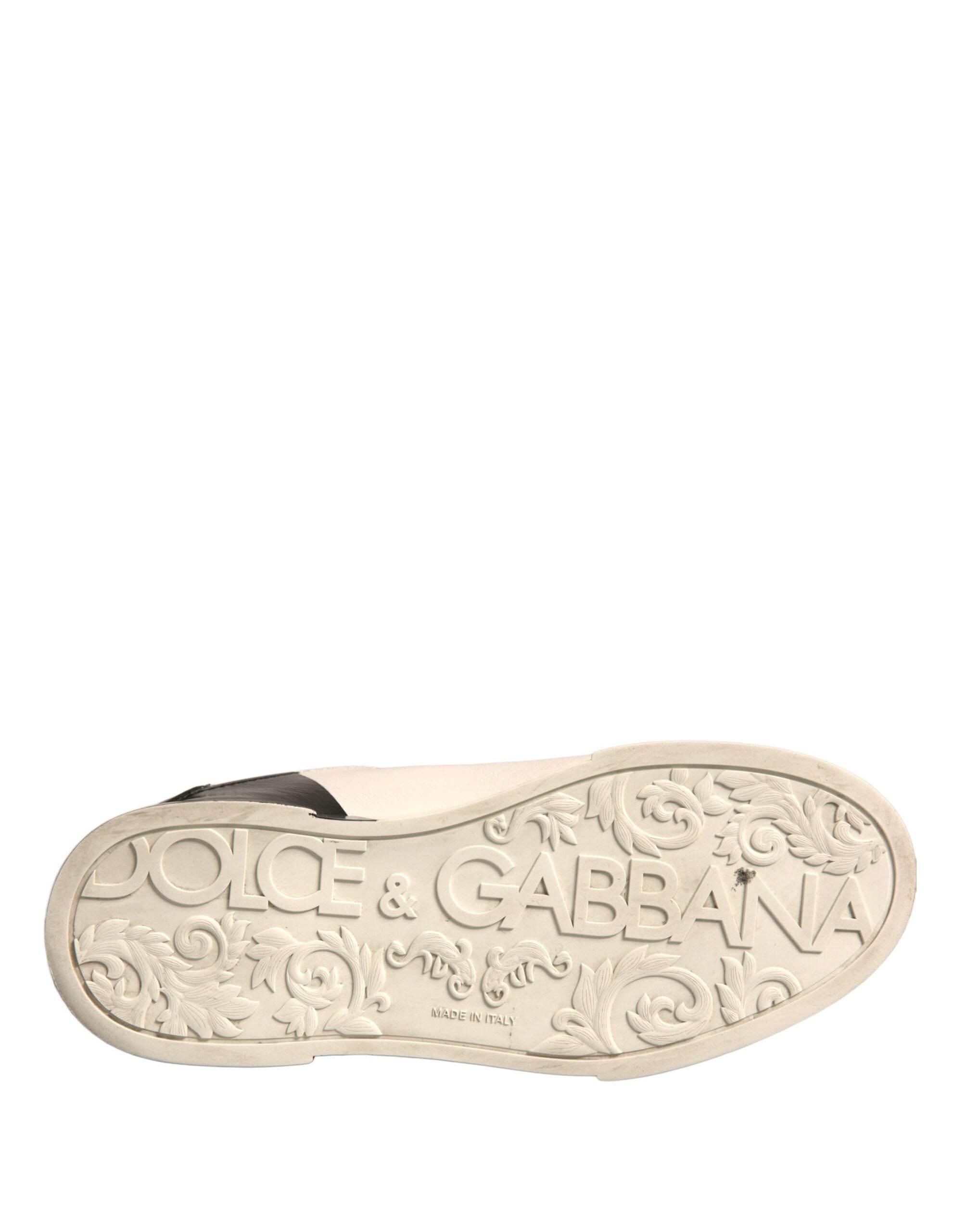 Dolce & Gabbana White Black Logo Portofino Sneakers Shoes - Hilstor