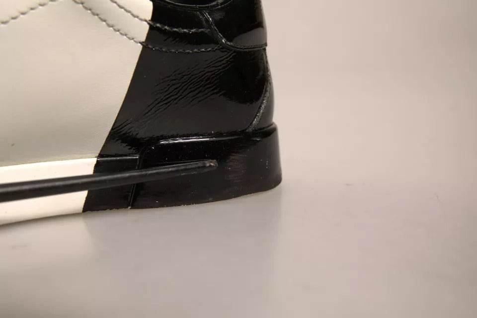 Dolce & Gabbana White Black Logo Portofino Sneakers Shoes - Hilstor
