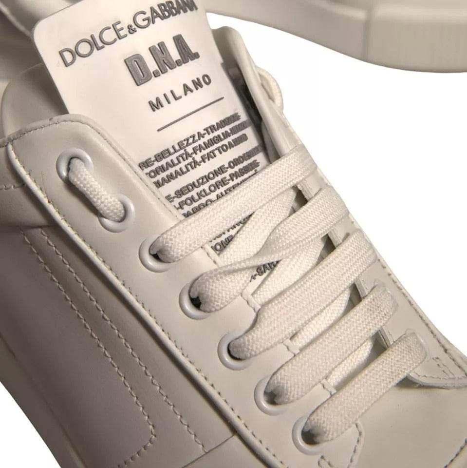 Dolce & Gabbana White Miami Leather Low Top Sneakers Shoes - Hilstor