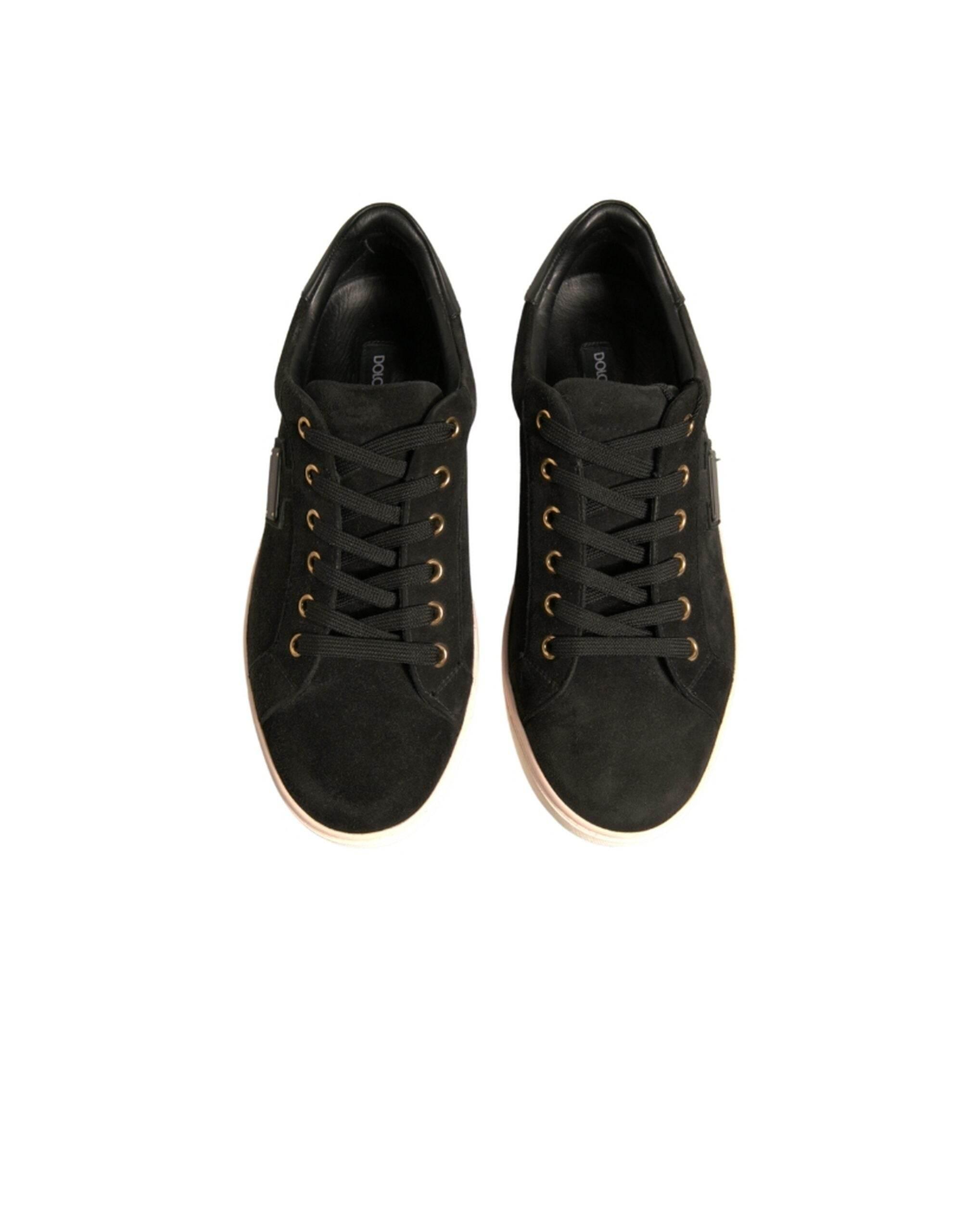 Dolce & Gabbana Black Logo Suede Leather Men Sneakers Shoes - Hilstor