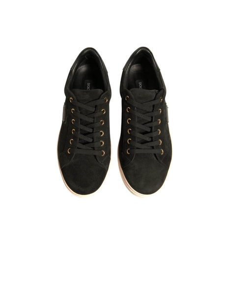 Dolce & Gabbana Black Logo Suede Leather Men Sneakers Shoes - Hilstor