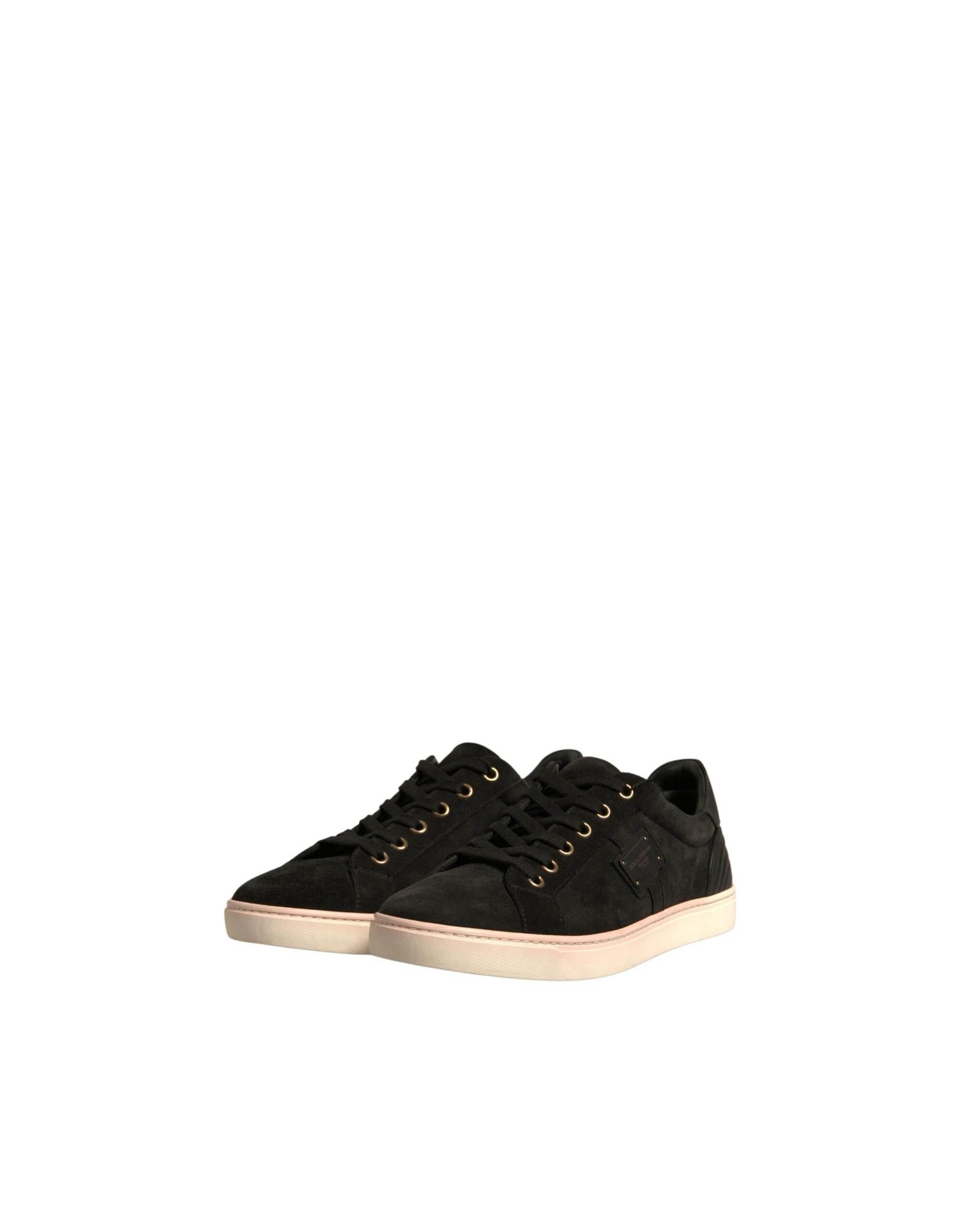 Dolce & Gabbana Black Logo Suede Leather Men Sneakers Shoes - Hilstor