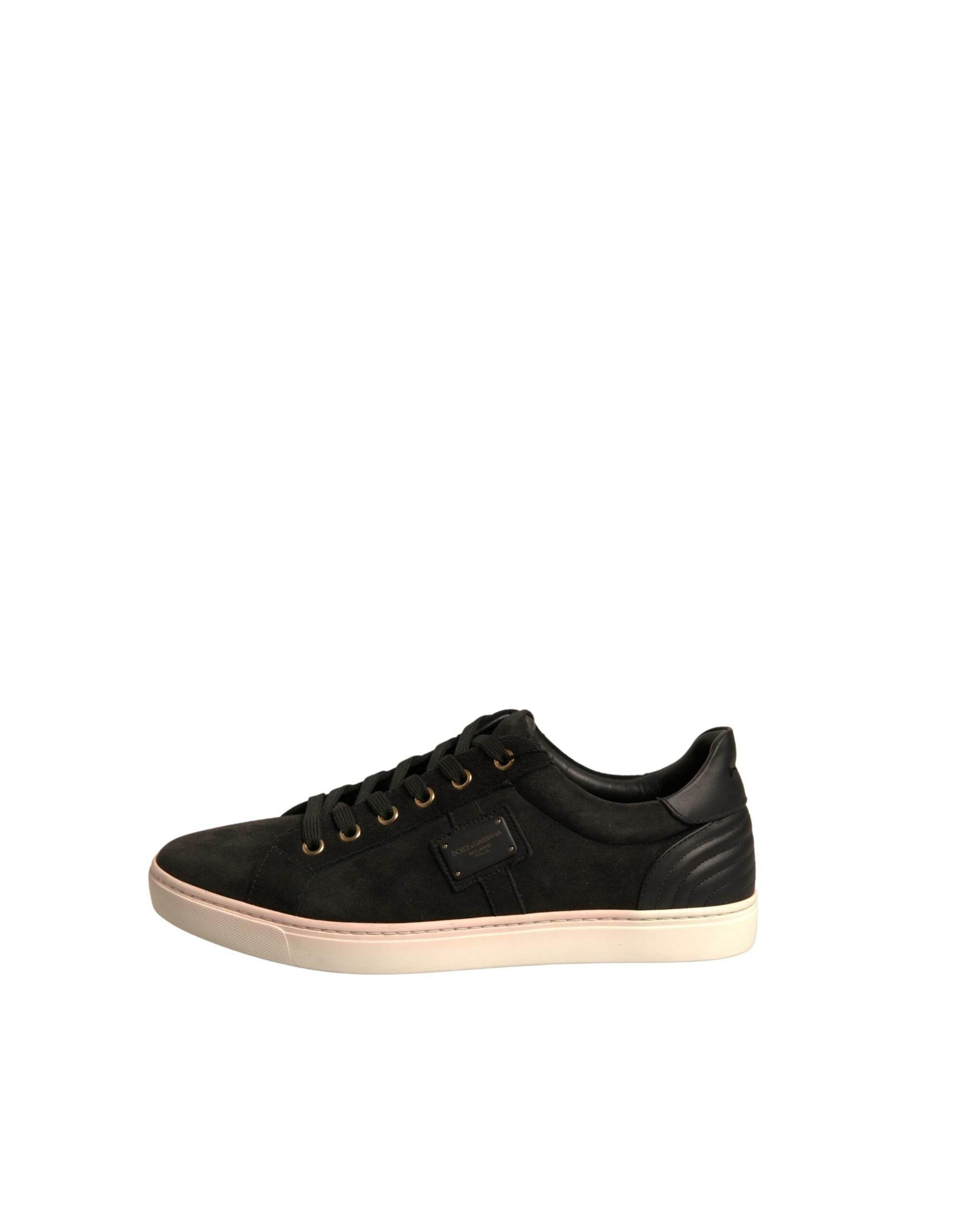 Dolce & Gabbana Black Logo Suede Leather Men Sneakers Shoes - Hilstor