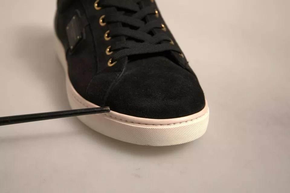 Dolce & Gabbana Black Logo Suede Leather Men Sneakers Shoes - Hilstor