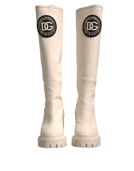 Dolce & Gabbana White DG Logo Hi Trekking Plateau Biker Boots Shoes - Hilstor
