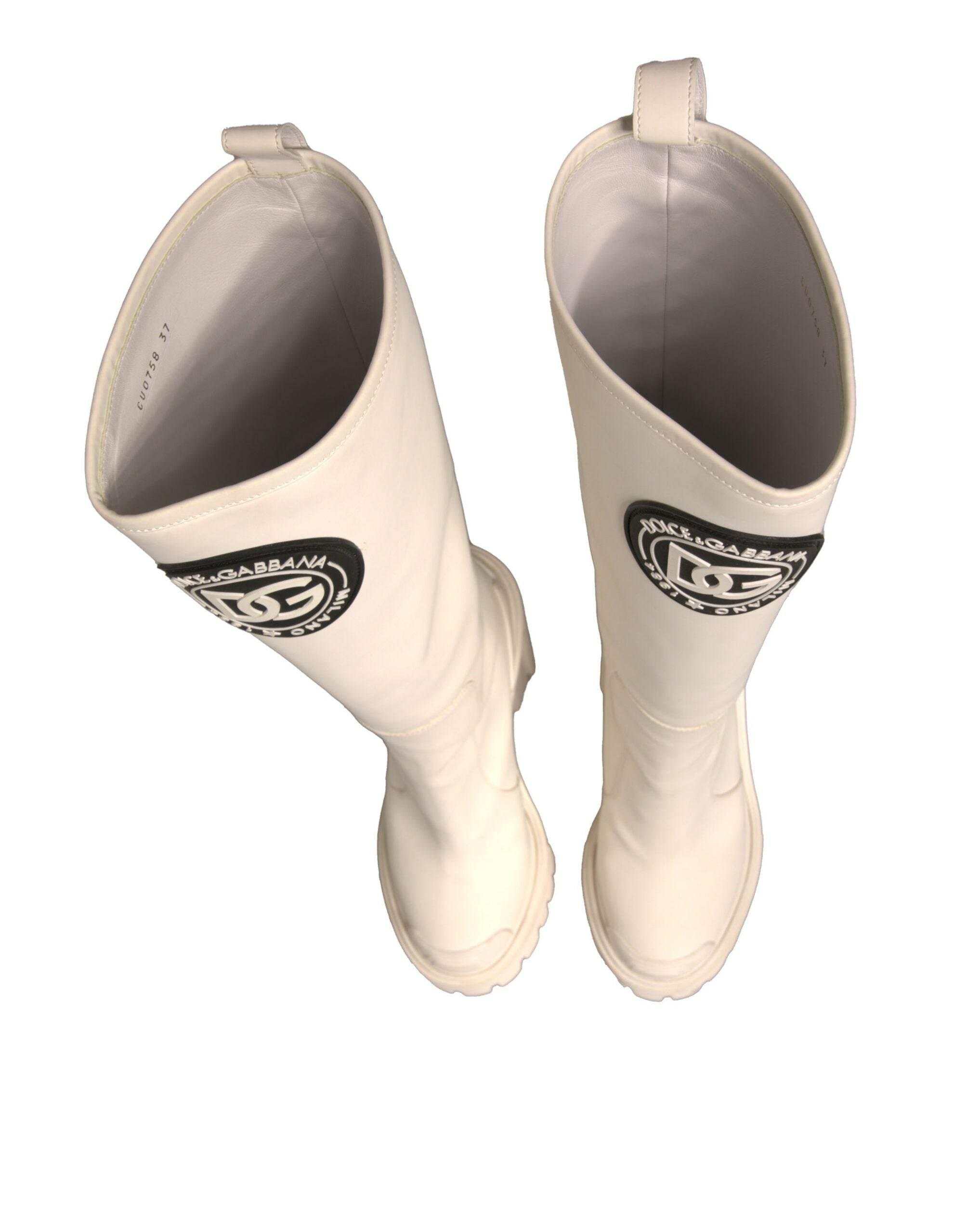 Dolce & Gabbana White DG Logo Hi Trekking Plateau Biker Boots Shoes - Hilstor