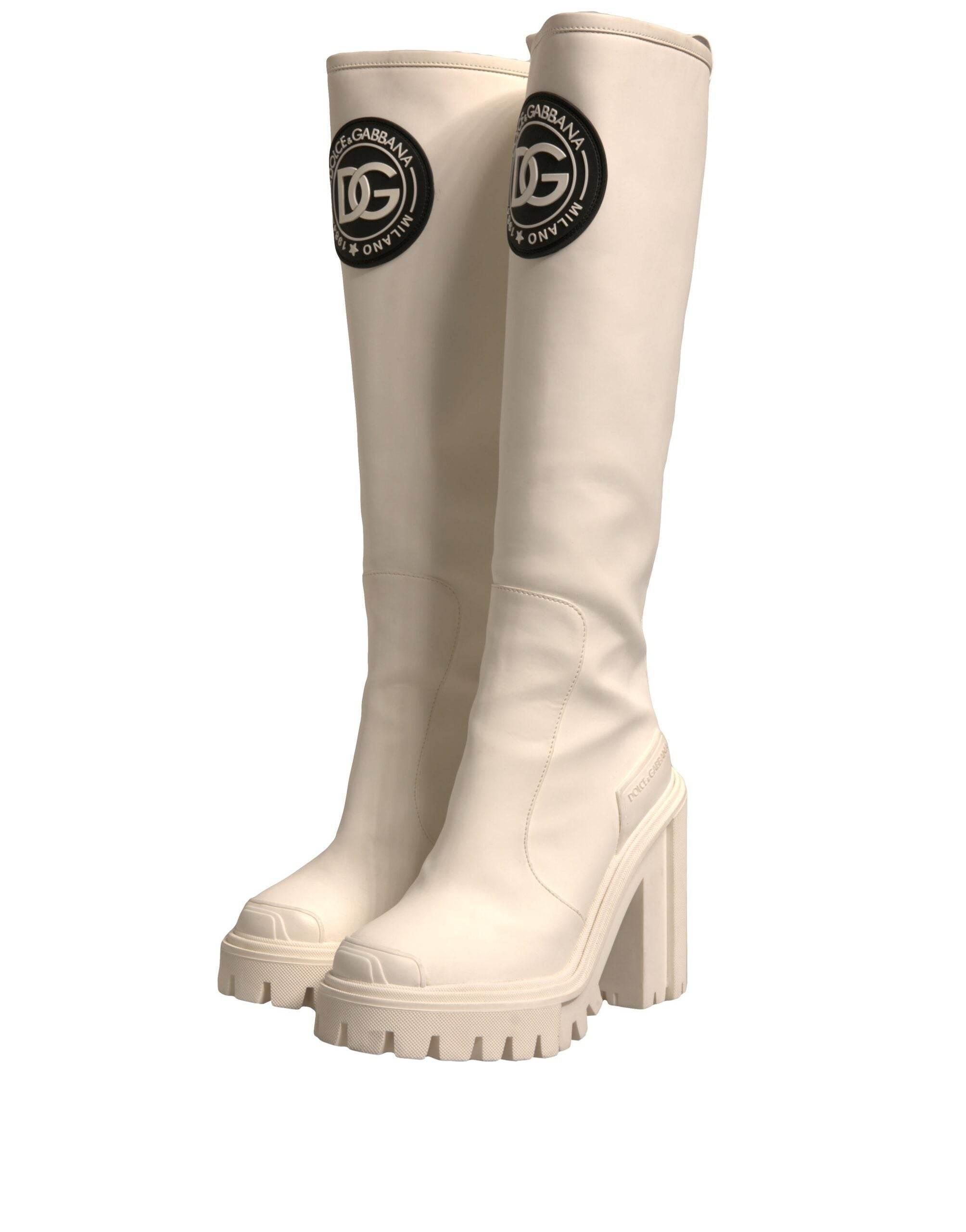 Dolce & Gabbana White DG Logo Hi Trekking Plateau Biker Boots Shoes - Hilstor