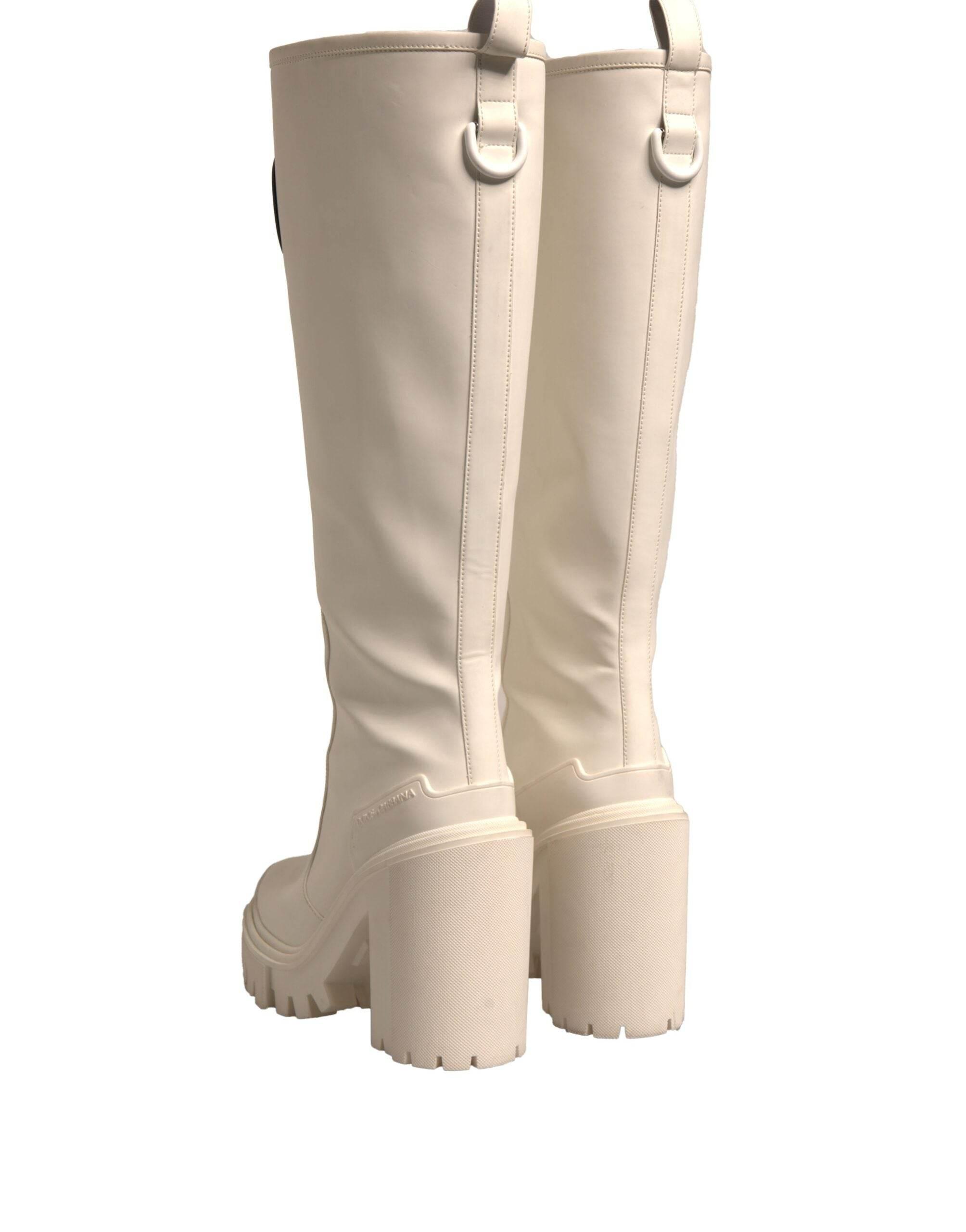 Dolce & Gabbana White DG Logo Hi Trekking Plateau Biker Boots Shoes - Hilstor
