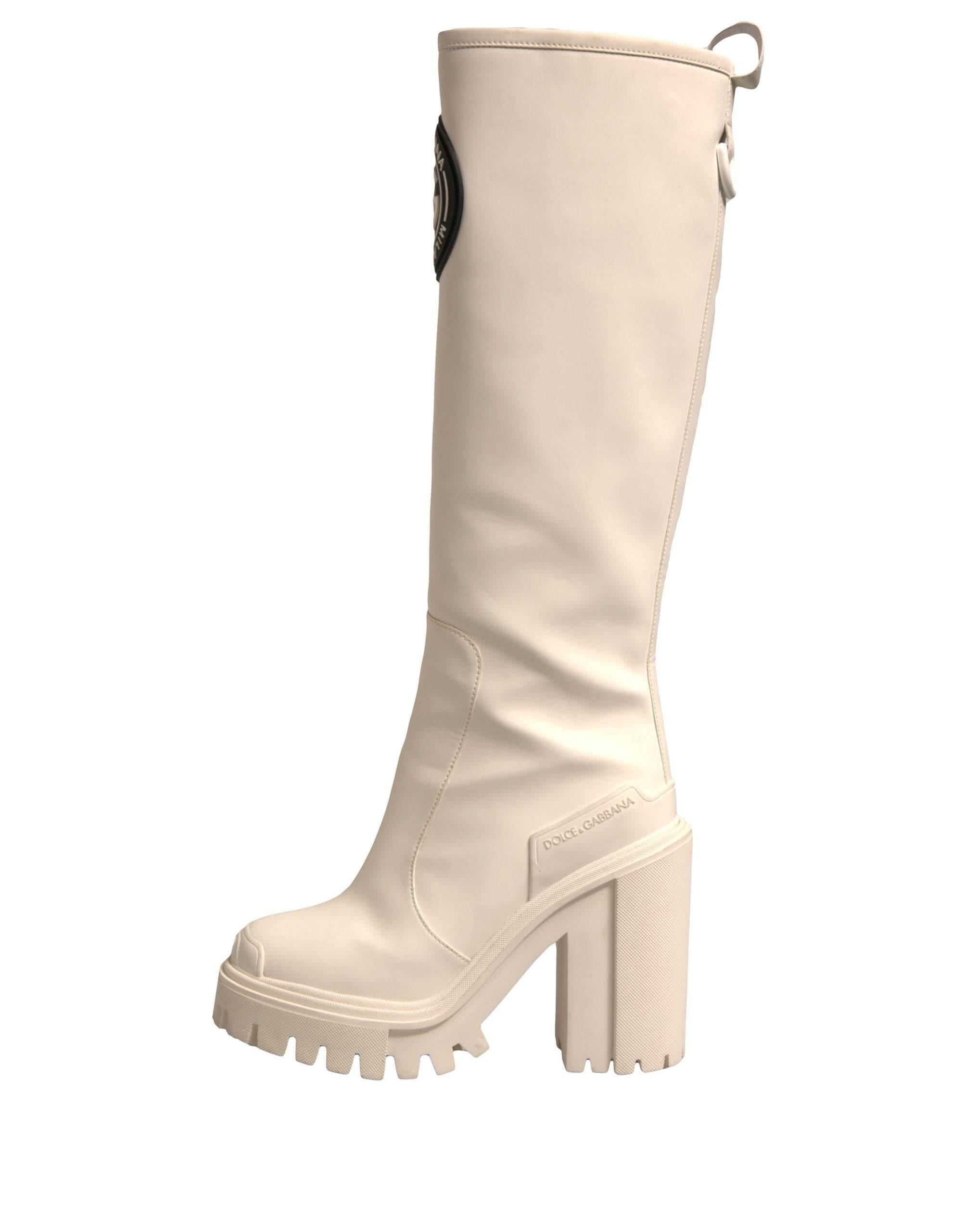 Dolce & Gabbana White DG Logo Hi Trekking Plateau Biker Boots Shoes - Hilstor