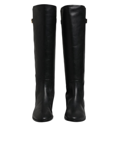 Dolce & Gabbana Black DG Logo Calf Leather High Boots Shoes - Hilstor
