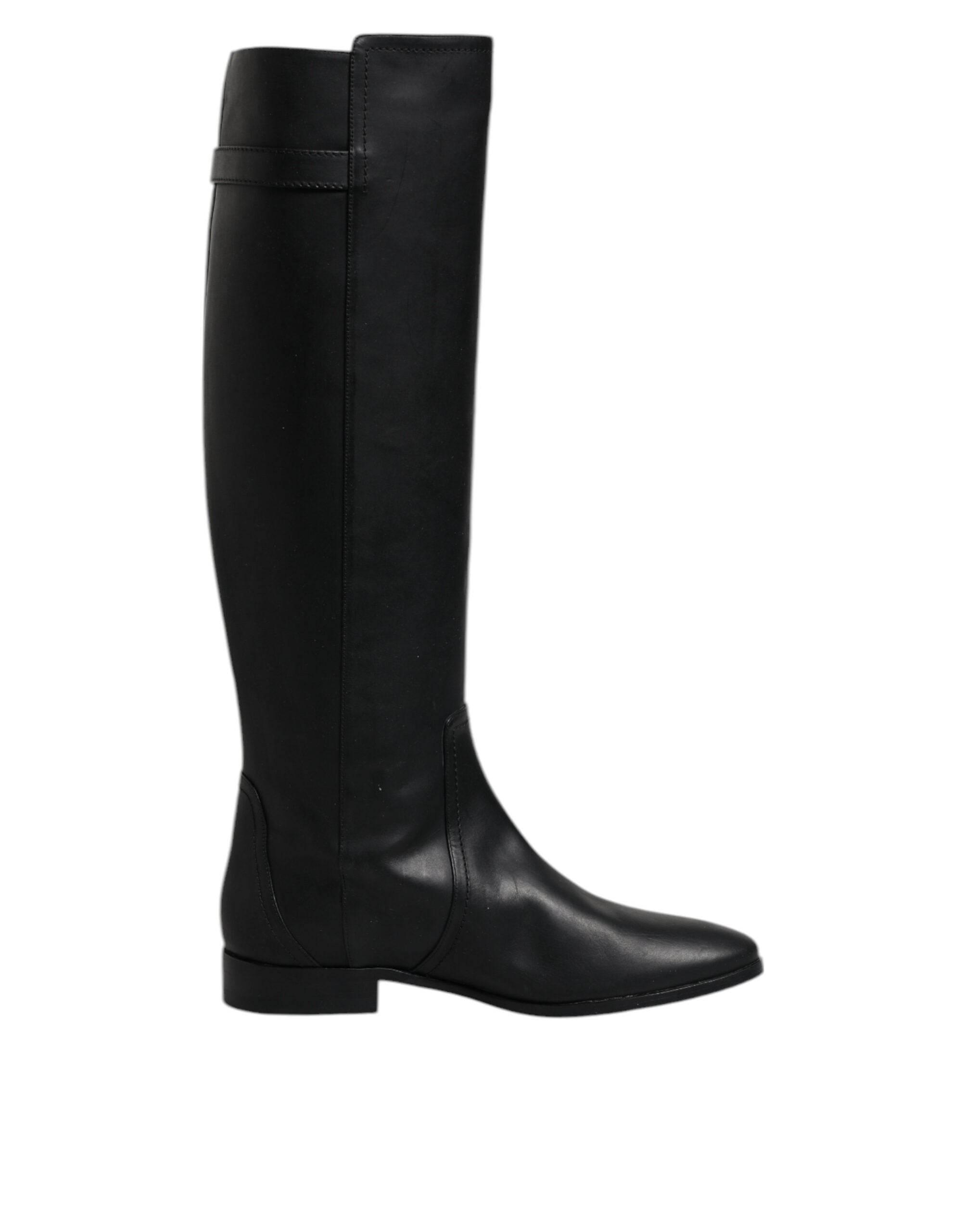 Dolce & Gabbana Black DG Logo Calf Leather High Boots Shoes - Hilstor