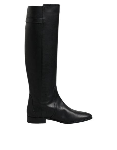 Dolce & Gabbana Black DG Logo Calf Leather High Boots Shoes - Hilstor