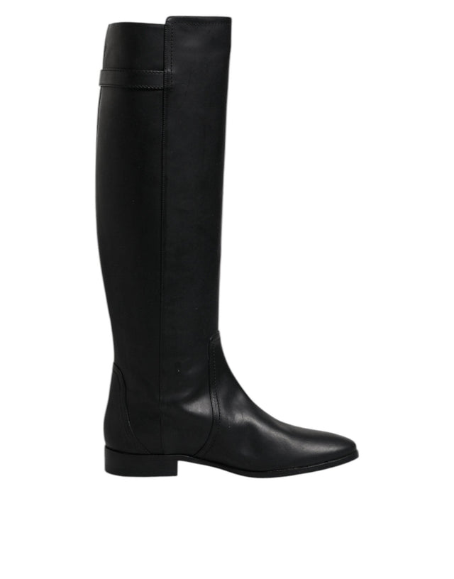 Dolce & Gabbana Black DG Logo Calf Leather High Boots Shoes - Hilstor