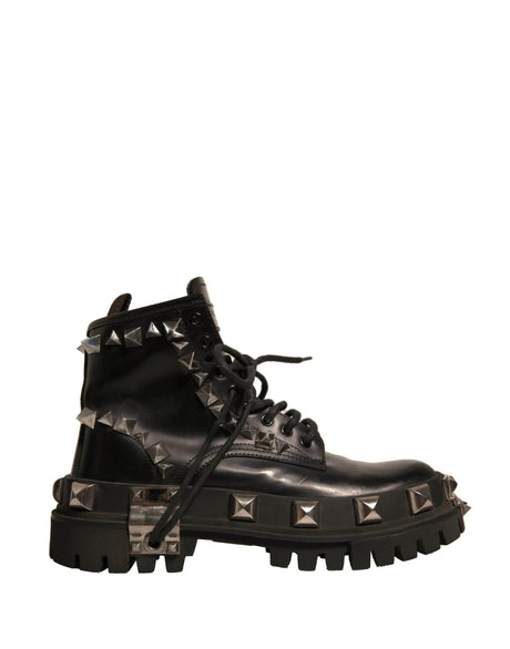 Dolce & Gabbana Black Leather Studded Trekking Boots Shoes - Hilstor