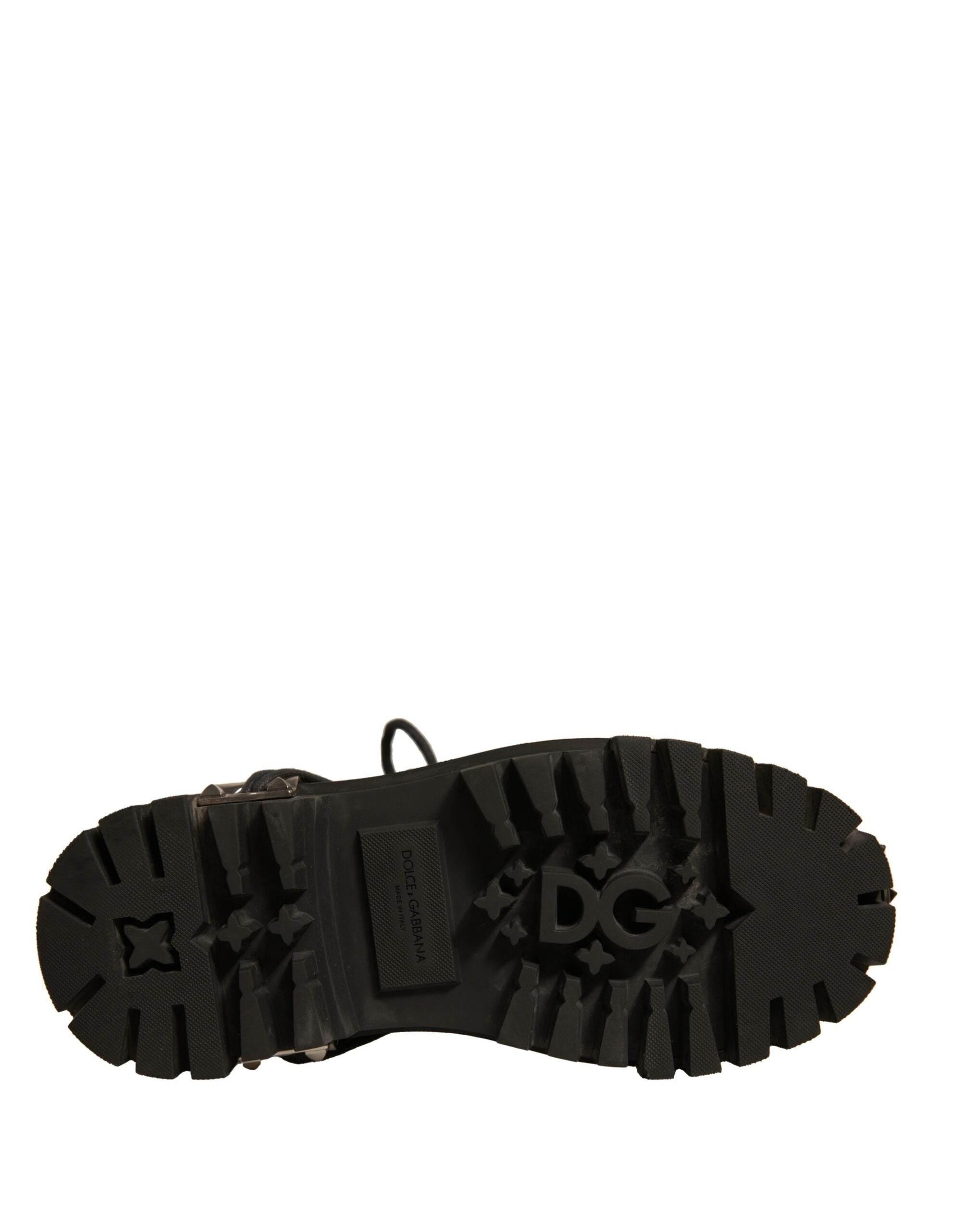 Dolce & Gabbana Black Leather Studded Trekking Boots Shoes - Hilstor