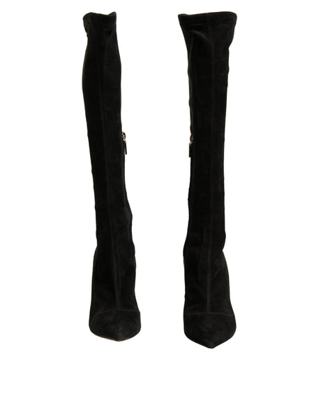 Dolce & Gabbana Black Suede Stiletto Knee High Boots Shoes - Hilstor