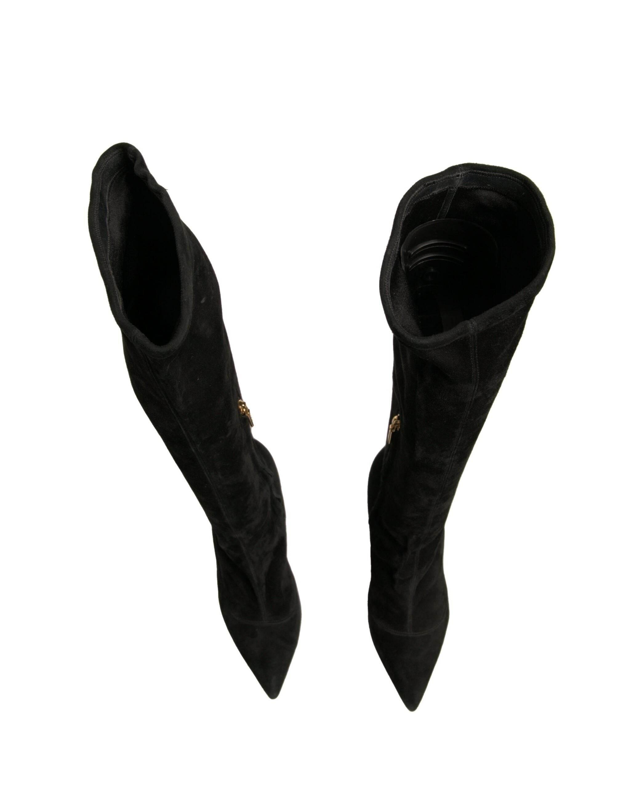 Dolce & Gabbana Black Suede Stiletto Knee High Boots Shoes - Hilstor
